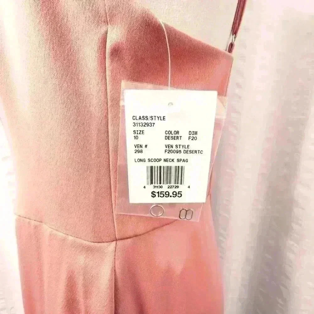 David's Bridal  Long Satin Spaghetti Strap Dress Coral Peach Size 10(D5.22.10) - Picture 5 of 8
